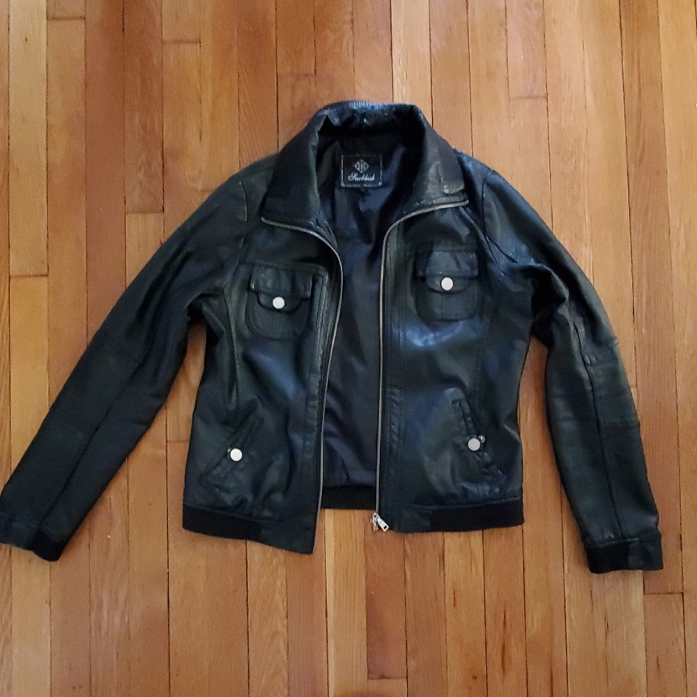 black faux leather jacket